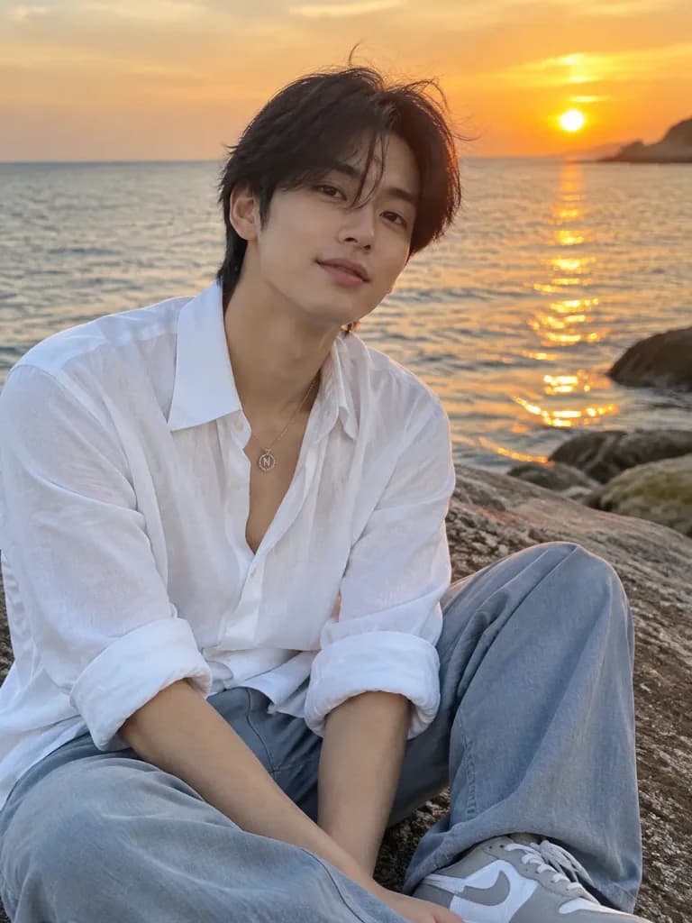 Candid Seaside Sunset Male Portrait