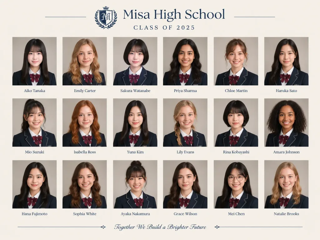 Ritratti dell'annuario scolastico femminile