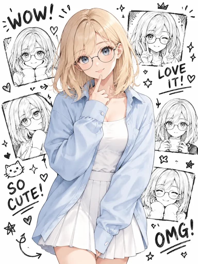 Ragazza Anime con Collage Doodle
