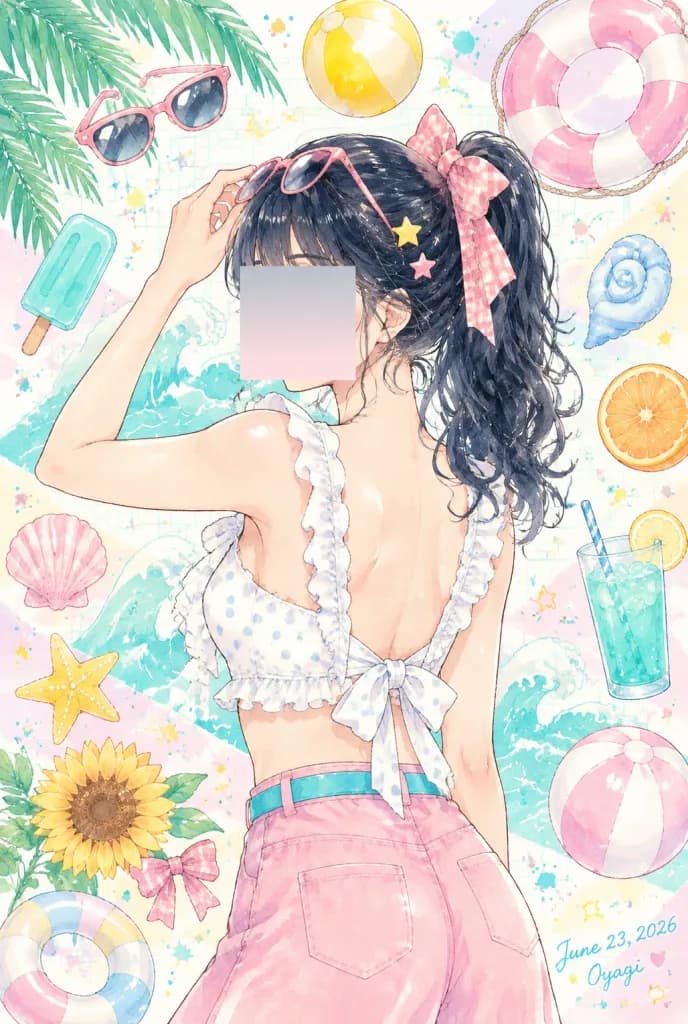 Pastel Anime Summer Beach Collage