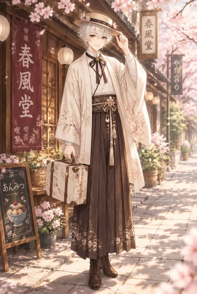 大正ロマン風アニメキャラクター街角ポートレート