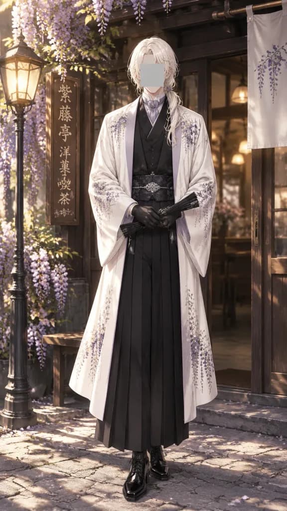 Elegante Gentiluomo in Kimono Davanti a Pasticceria Giapponese