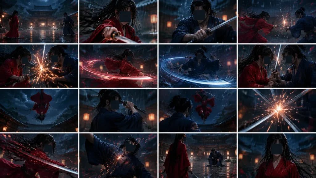 Cinematic Samurai Duel Anime Storyboard