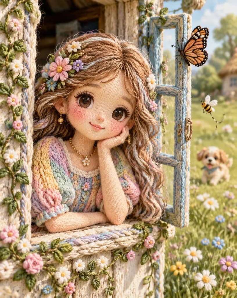 Handcrafted 3D Embroidered Cottagecore Girl