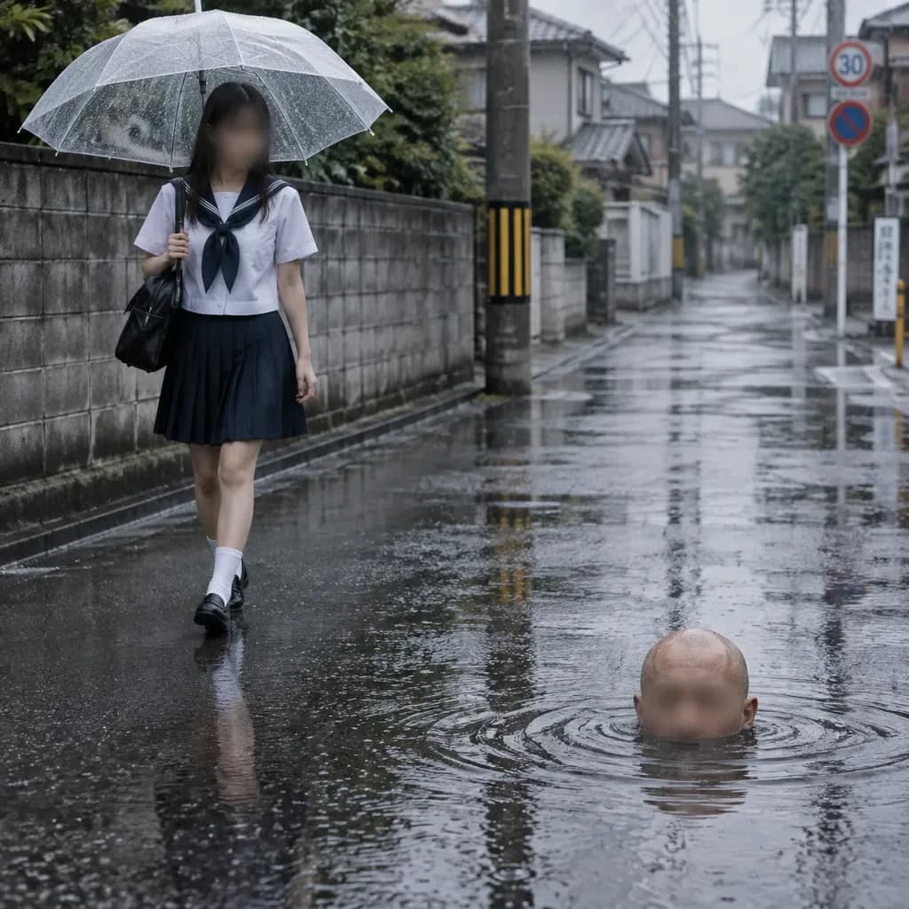 Surreal Japanese Rainy Street Scene