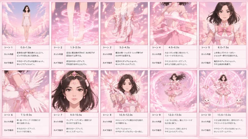 魔法少女変身アニメ絵コンテ