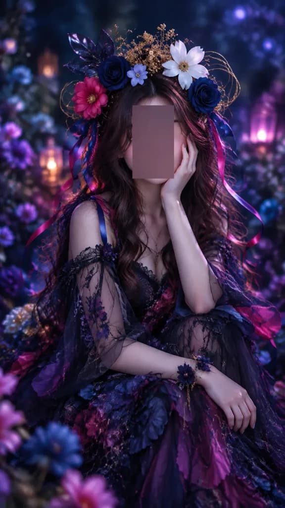 臉部遮蔽的哥德花卉奇幻肖像