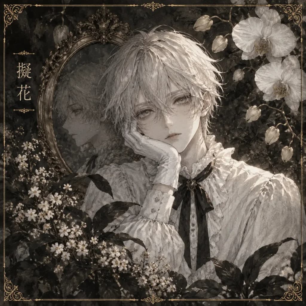 Melancholic Victorian Youth with Mirror and Orchids