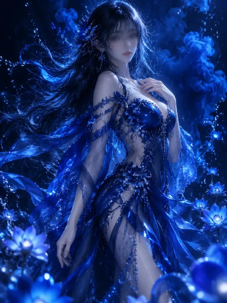 幻想的なブルーオートクチュール肖像