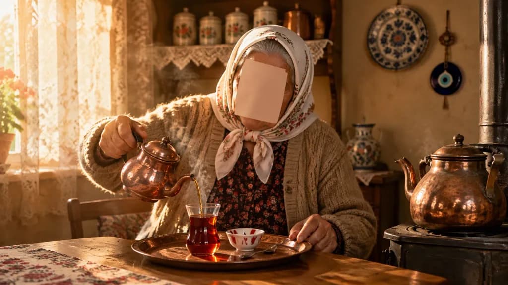 Nostalgic Turkish Grandmother Pouring Tea