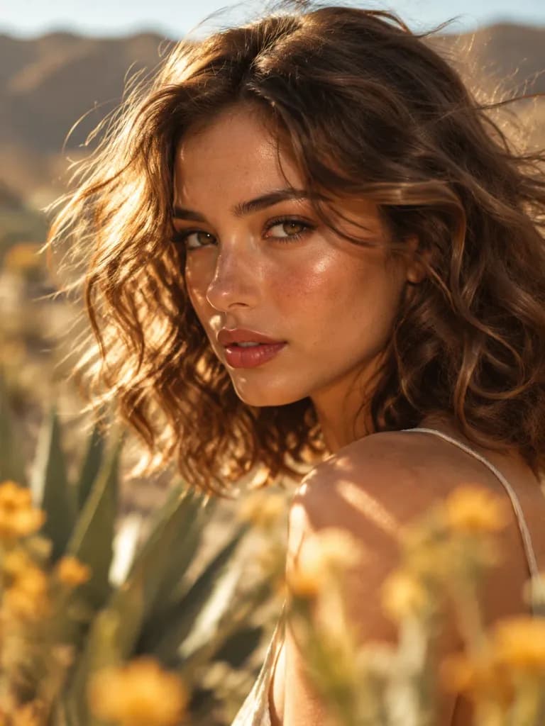 Sunlit Desert Beauty Editorial Portrait