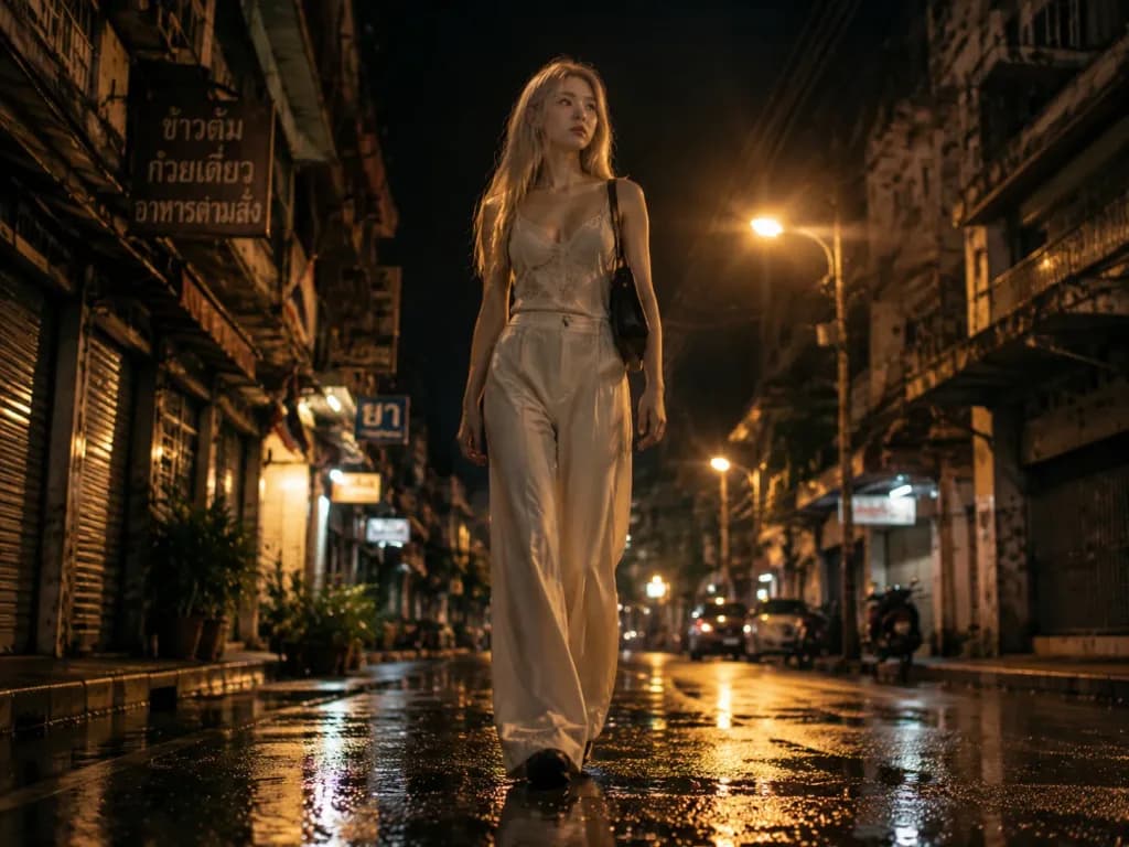 Cinematic Night Street Walk Portrait
