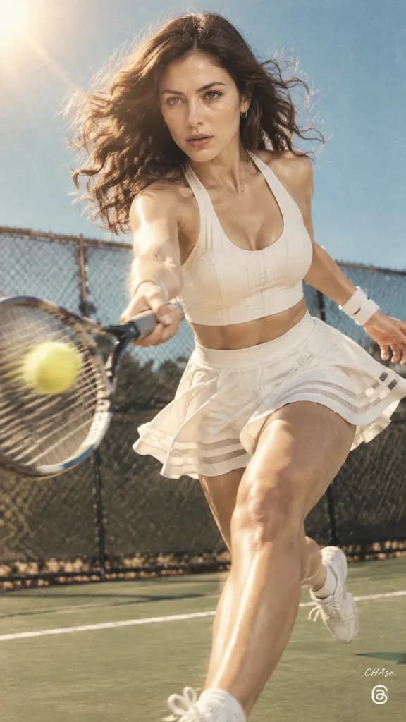 Retro Action Shot on Tennis Court
