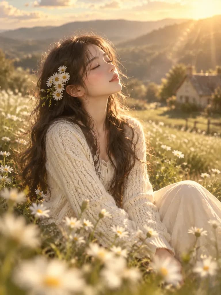 Golden Hour Daisy Meadow Portrait