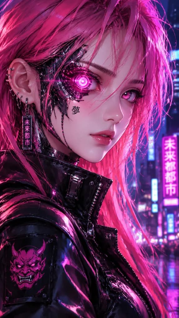 赛博朋克动漫女机械人肖像