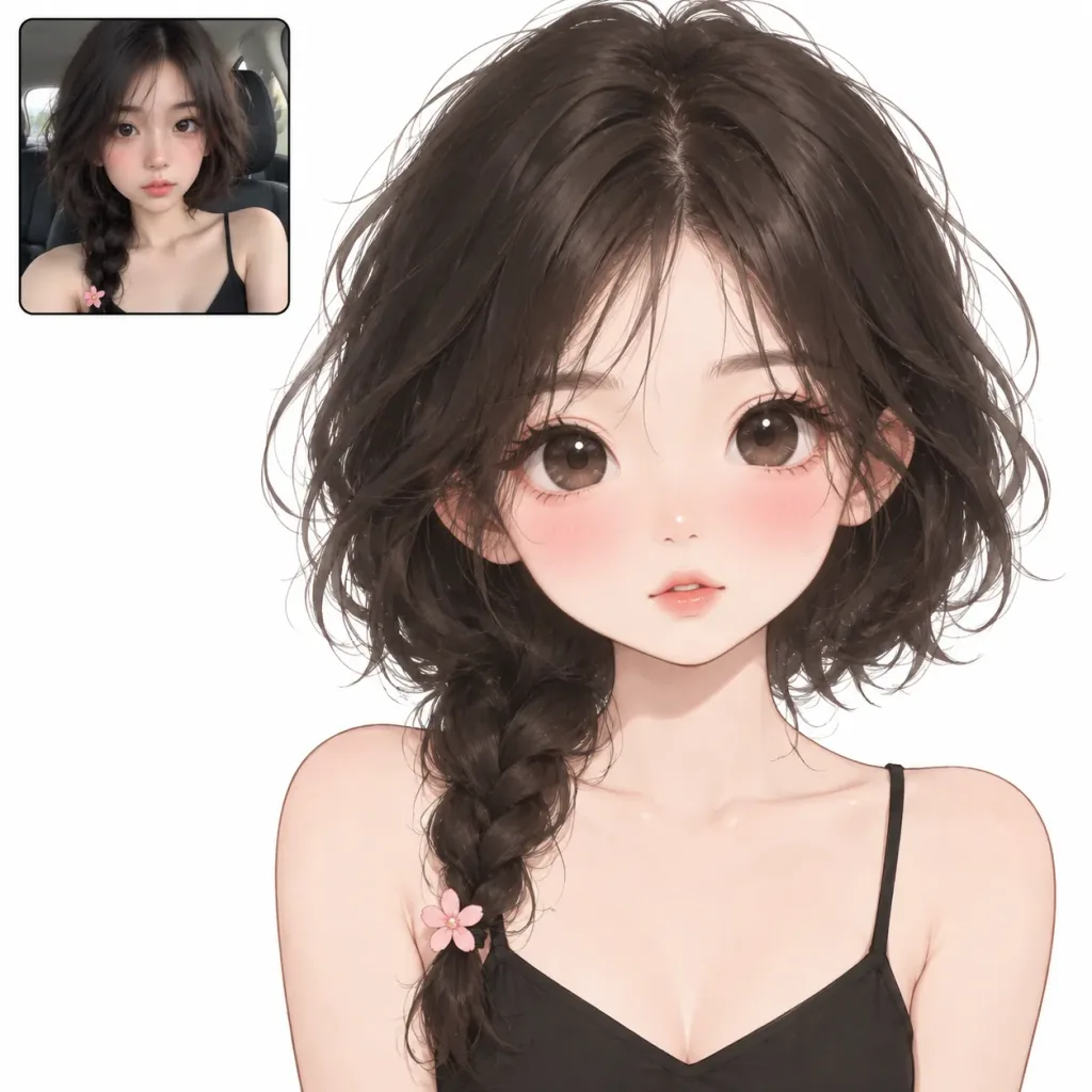 실제 사진 인셋이 포함된 치비 애니메이션 초상화