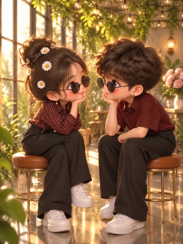 Chibi Couple in Garden Café