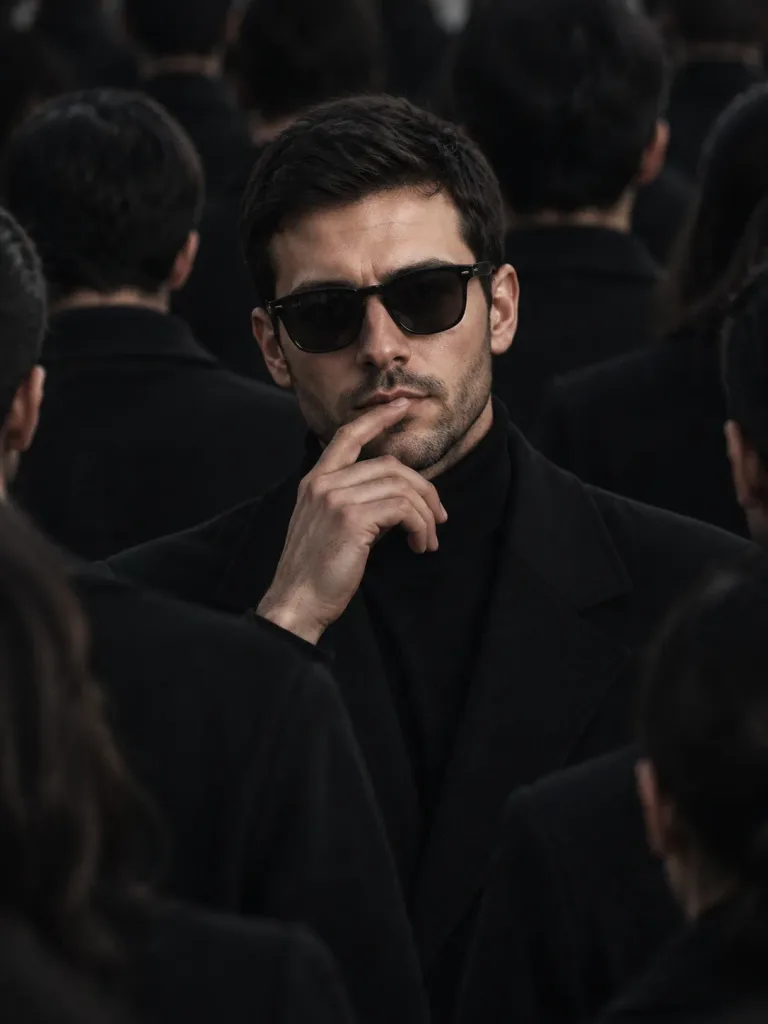 Mysterious Figure in a Black Crowd