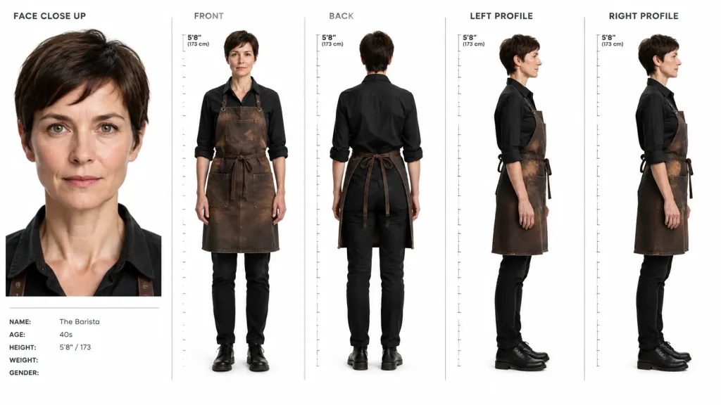 Barista Character Turnaround Model Sheet