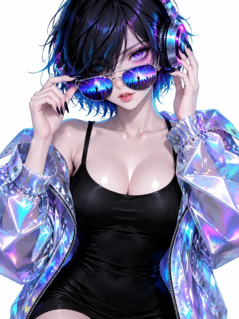 Cyberpunk Holographic Anime Fashion Portrait