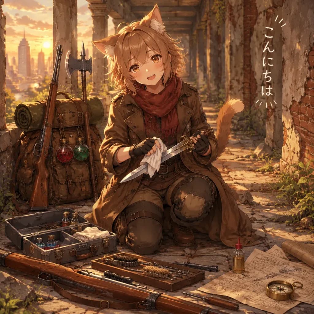 Cat-Eared Adventurer Weapon Maintenance