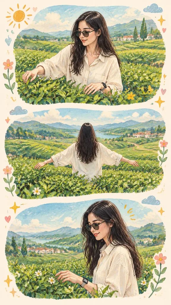 Whimsical Tea Plantation Storybook Collage