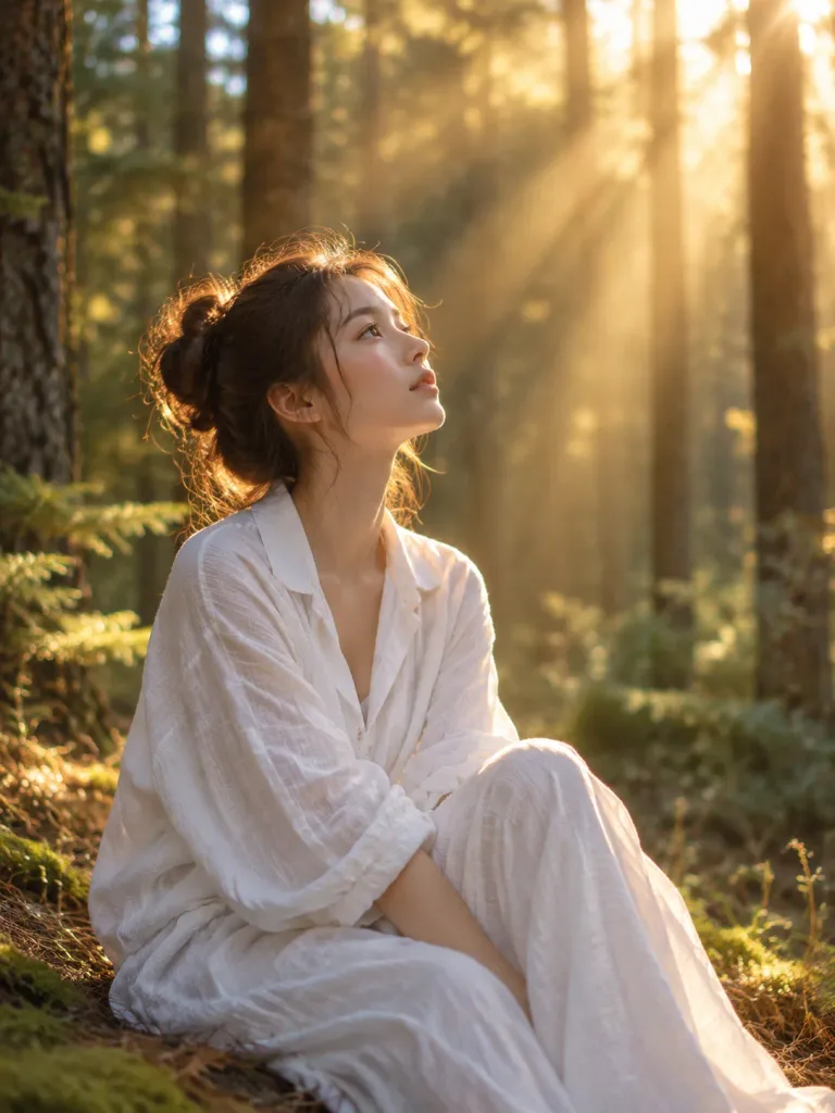 골든 아워 소나무 숲 인물 사진
