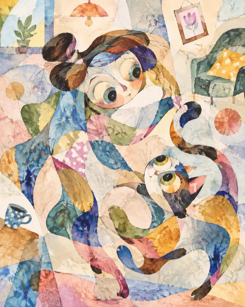 抽象バイオモルフィック・ミクストメディア絵画