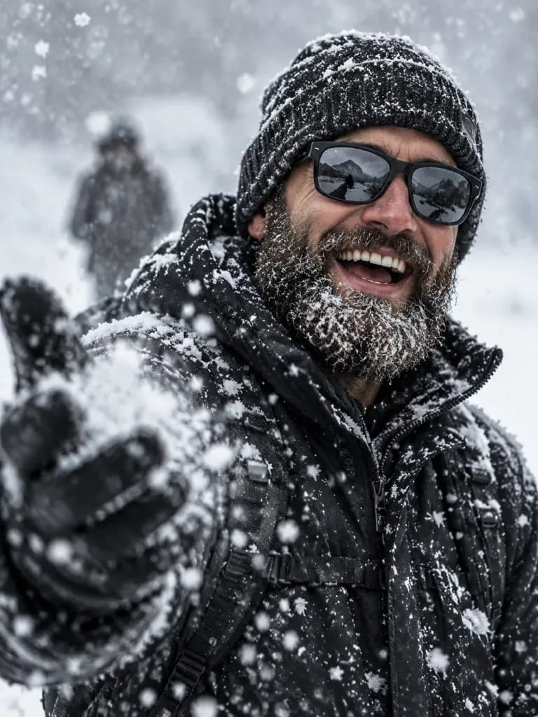 Joyful Winter Snowfall Portrait