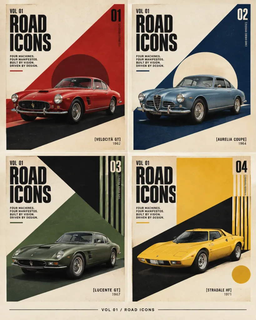 Constructivist Classic Sports Car Editorial Poster
