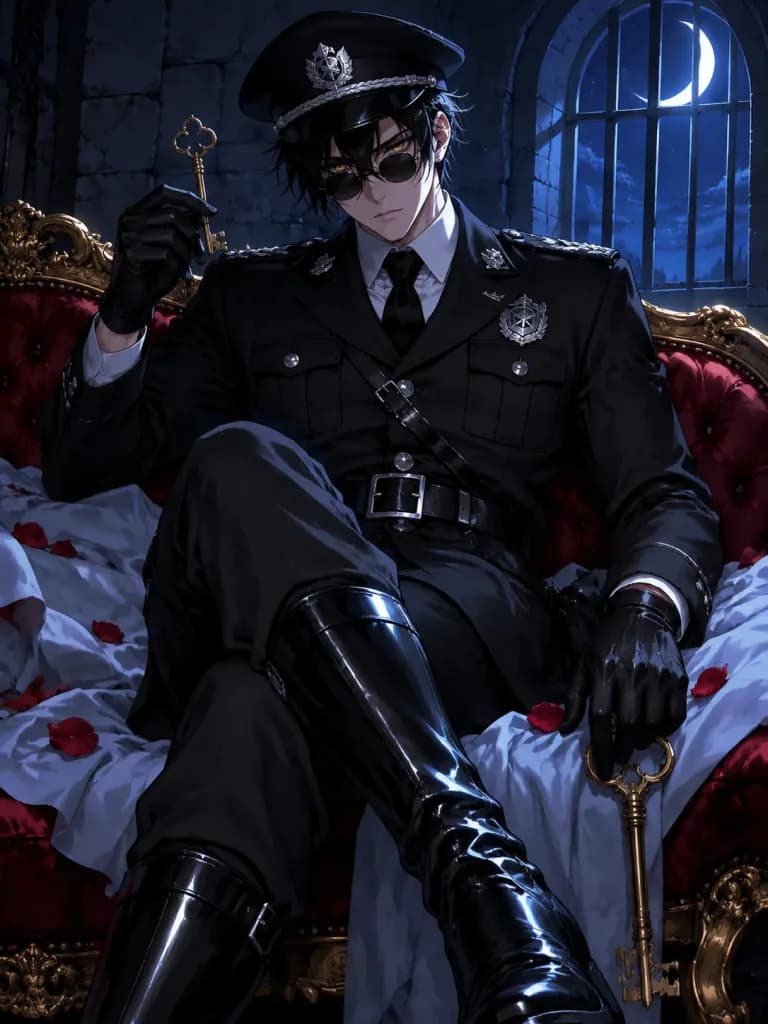 Gothic Prison Warden on Moonlit Velvet Sofa