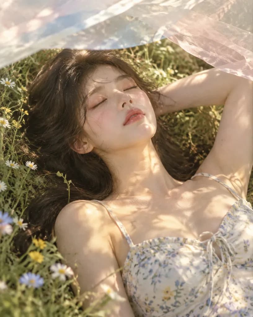 Sunlit Woman in Summer Meadow