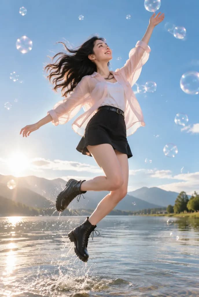 Sunlit Lakeside Morning Jump