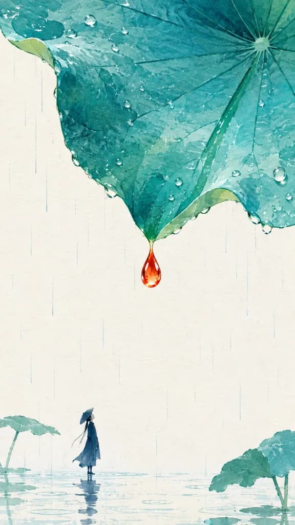 Tiny Figure Under Lotus Leaf
