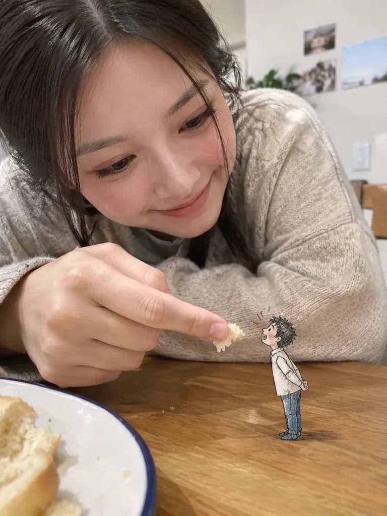 Woman Interacting With Doodle Character