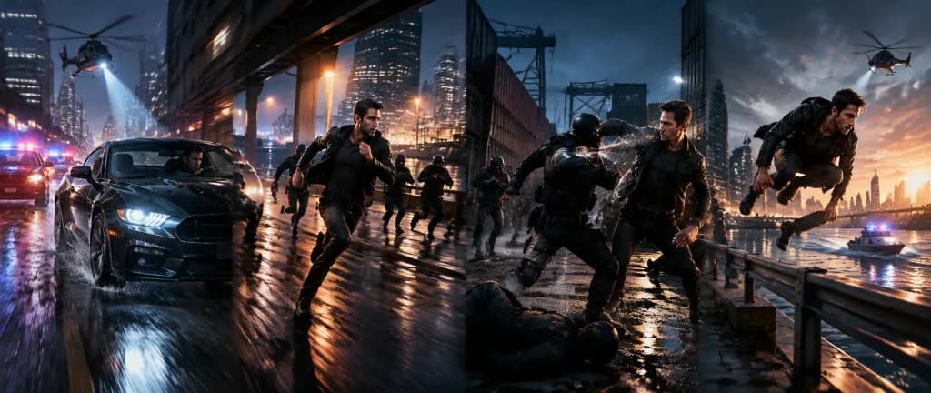 Ultra-Wide Panoramic Action Storyboard