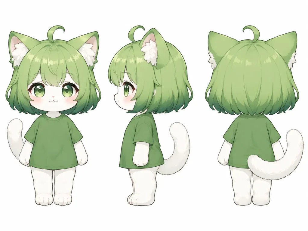 Q版猫耳少女吉祥物三视图设定