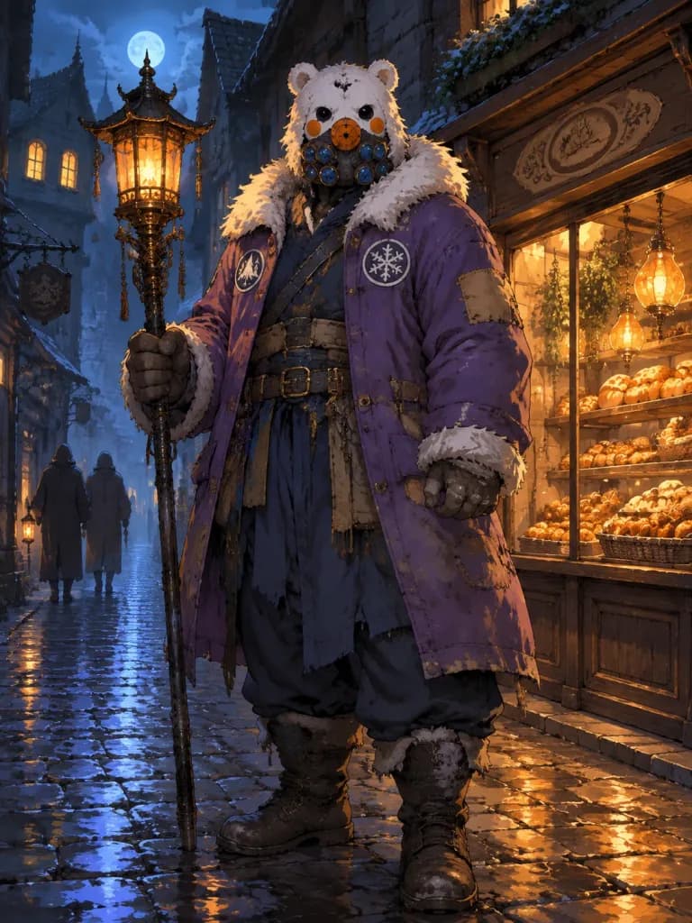Farolero invernal en callejón de fantasía