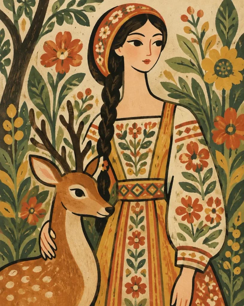 Folk Fashion Gouache Portrait Illustration