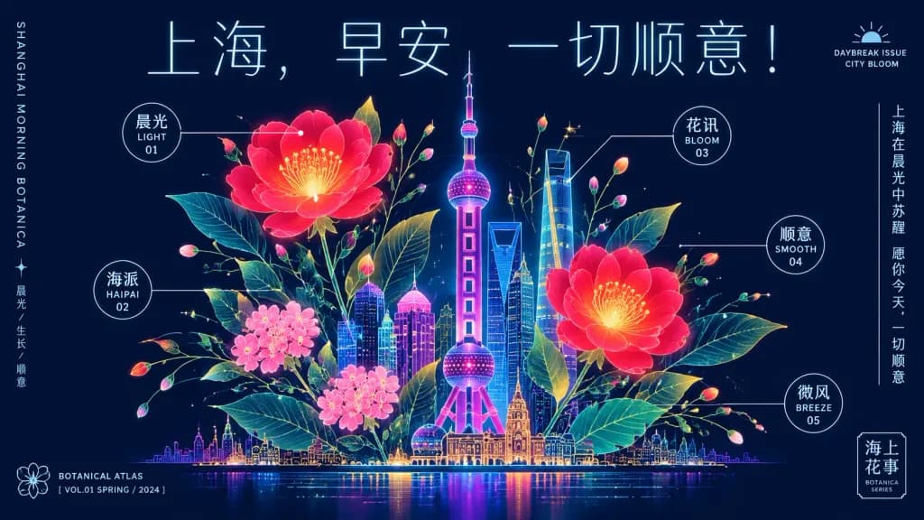 Neon Botanical Atlas City Morning Poster