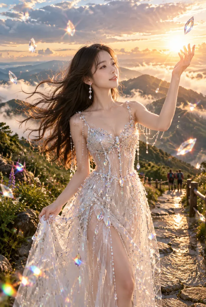 Crystal Gown Golden Hour Mountain Portrait