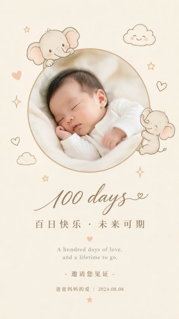 新生児の生後100日記念カード