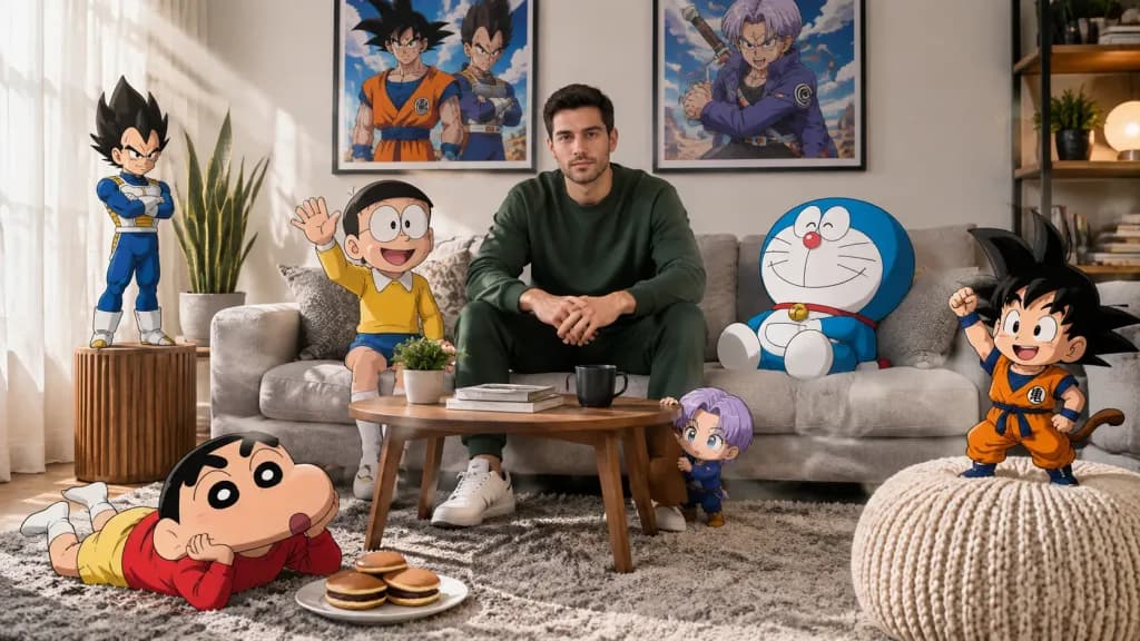 Anime Characters in Modern Living Room