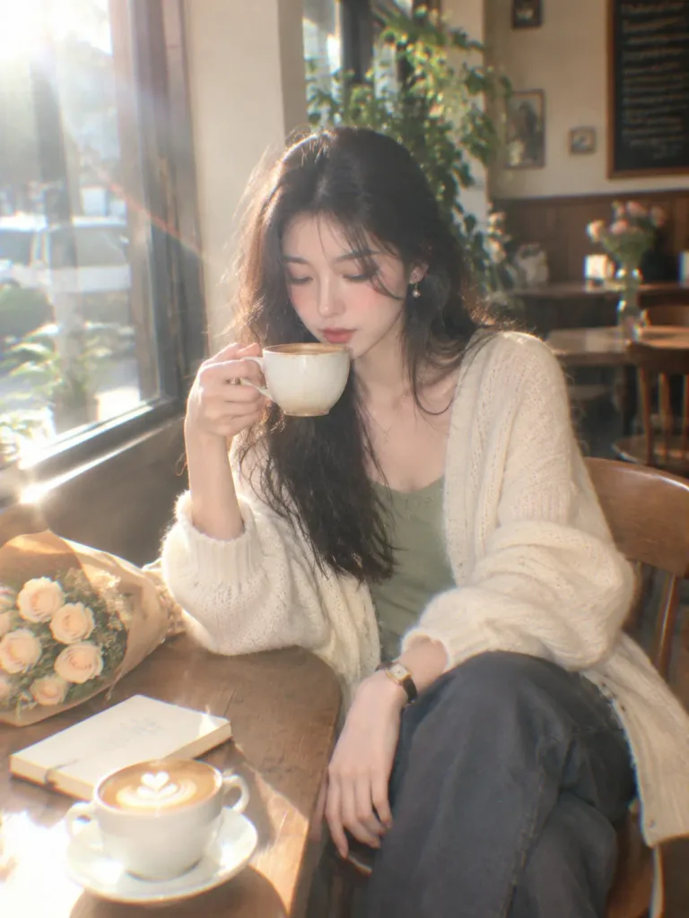 2000년대 초반 디카풍 카페 인물 사진