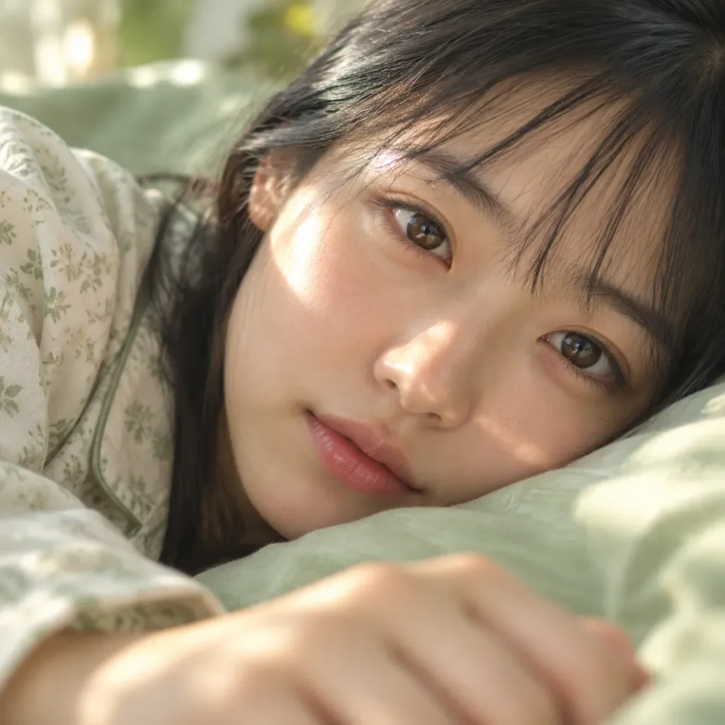 晨光床榻間的東亞女性
