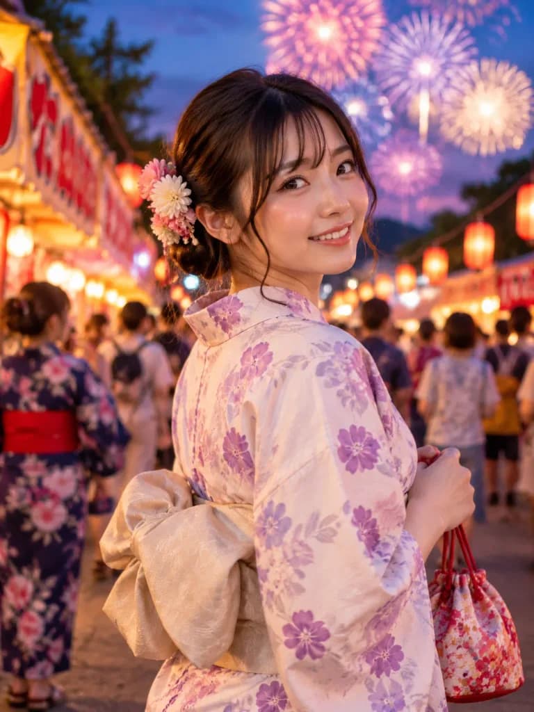 Potret Wanita Berkimono Yukata di Festival Musim Panas