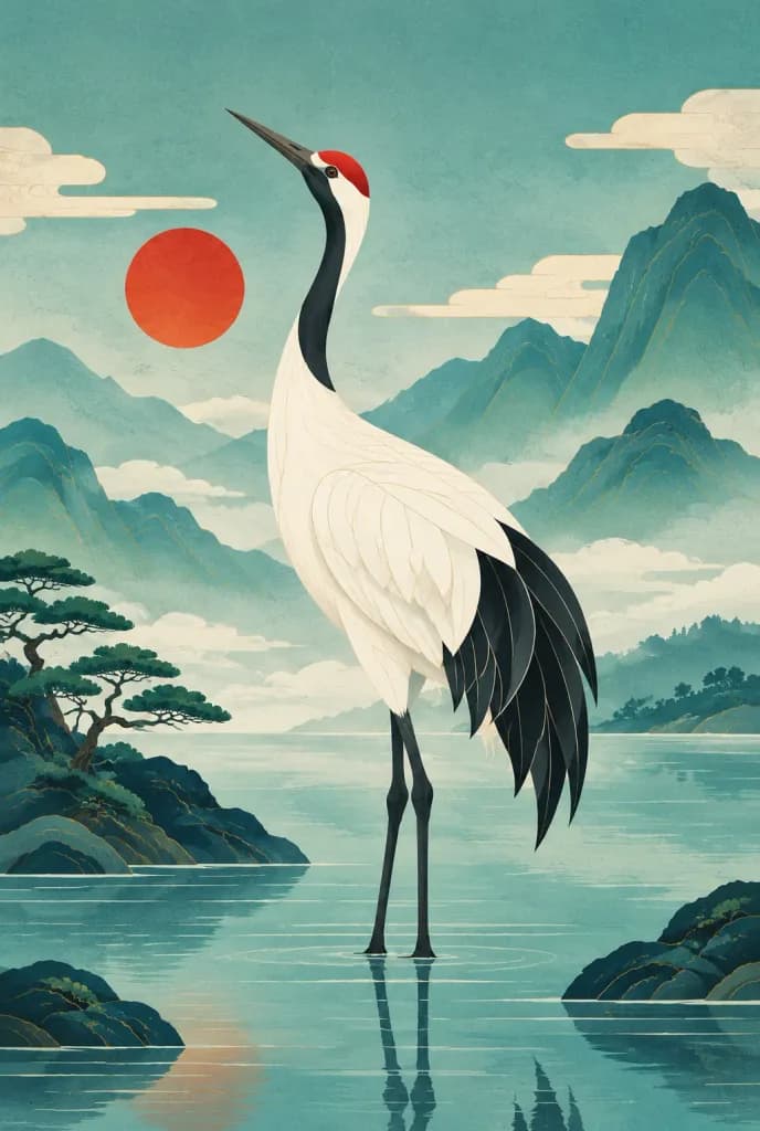 Póster Geométrico de Grulla Oriental