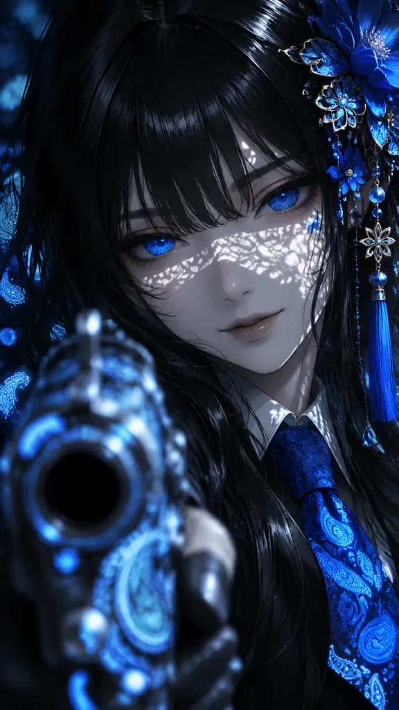 Blue Paisley Anime Gun Portrait