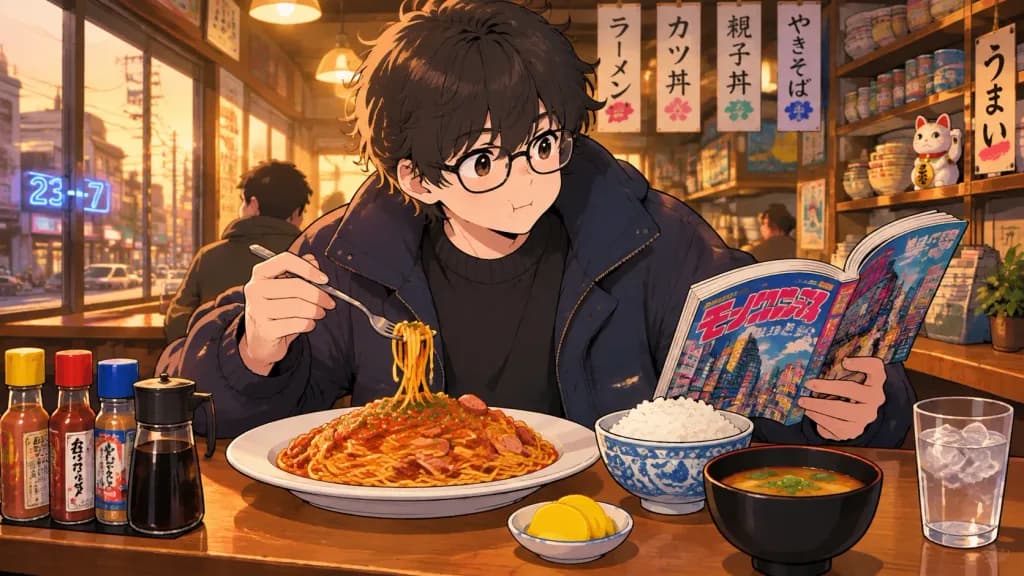 Anime Diner Guy Eating Spaghetti