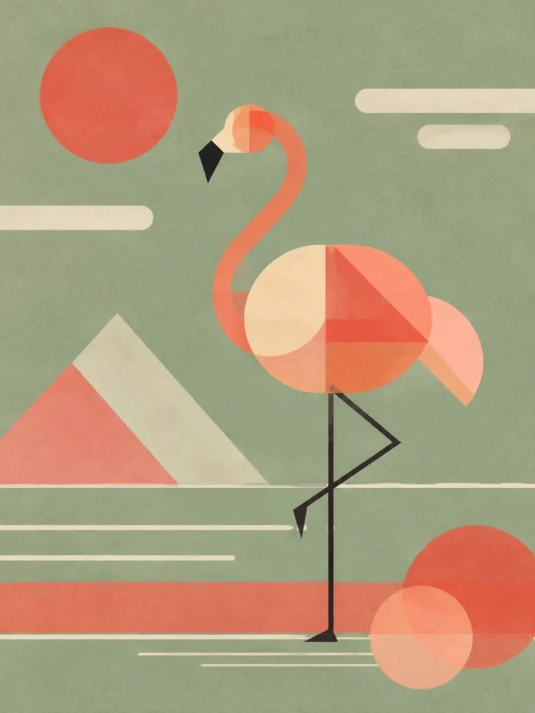 Abstraktes Geometrisches Mid-Century Flamingo-Poster